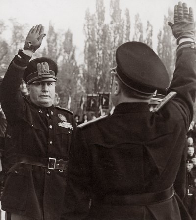 Benito Mussolini Honors a Fascist Official with a Salute by Achille Villani