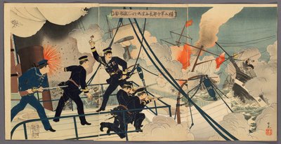 Kabayama, the Chief of Naval Staff, Attacking Enemy Ships from onboard Saikyomaru by Adachi  Ginkō