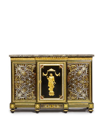 Louis XVI side cabinet, commissioned by the Marchand-Mercier Claude-Francois Julliot, incorporating Louis XIV marquetry panels, c.1775-1800 by Adam (attr. to) Weisweiler