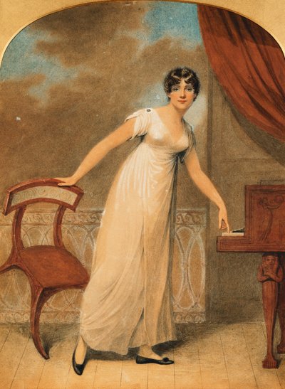 Portrait of a Lady, Standing Full Length in a White Dress by a Piano, 1801 by Adam Buck