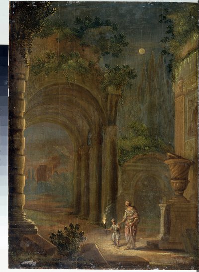Landscape of Ruins in Moonlight by Adam Elsheimer