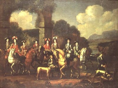 An Elegant Hunting Party by a Ruin by Adam Frans van der (follower of) Meulen