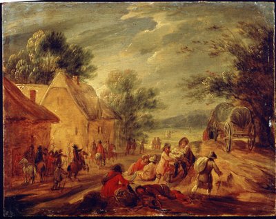 Horsemen Attacking a Hamlet by Adam Frans van der Meulen