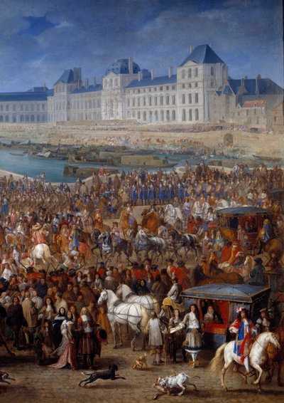 Courtyard and Bastards (Detail of Louis XIV Crossing the Pont Neuf) by Adam Frans van der Meulen