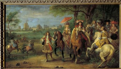 King Louis XIV and Queen Marie-Therese of Austria Walking in Front of the Castle of Vincennes by Adam Frans van der Meulen
