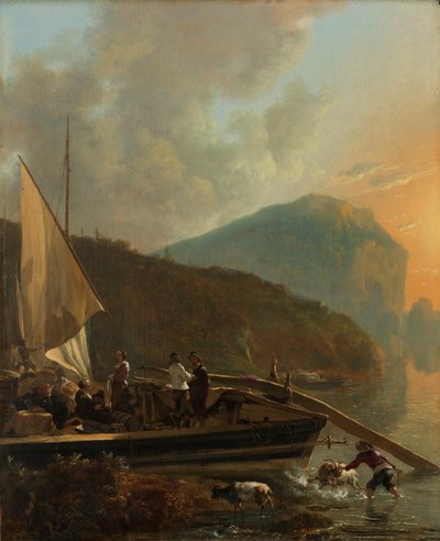 Italianate River Landscape, A Boat on the Bank of a River by Adam Pijnacker