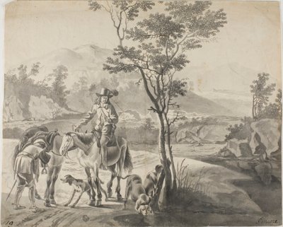 Riders and Dogs in Rocky Landscape by Adam Pynacker