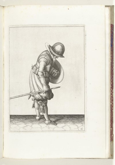 The Exercise with Shield and Pike: The Soldier Places the Pike Next to His Right Foot on the Ground (No. 16), 1618 (series title: The Nassau Weapon Handling, of Shield, Pike, Rapier and Target: Both Figuratively Depicted, and Set According to the New Order by Adam van Breen