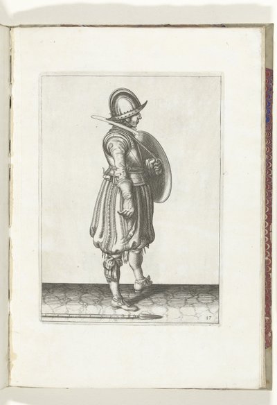The Exercise with Shield and Pike: The Soldier with the Shield Ready and the Pike Next to His Right Foot on the Ground (no. 17), 1618 The Nassau Weapon Handling, of Shield, Pike, Rapier and Target: Both Figuratively Depicted, and Set According to the New O by Adam van Breen