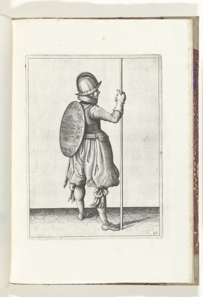 The Exercise with Shield and Pike: The Soldier Standing with the Pike Resting on the Ground Next to the Right Foot (No. 30), 1618 by Adam van Breen