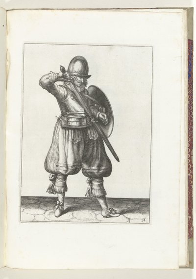 The Exercise with Shield and Spear: The Soldier Sheathes His Rapier (No. 24), 1618 by Adam van Breen