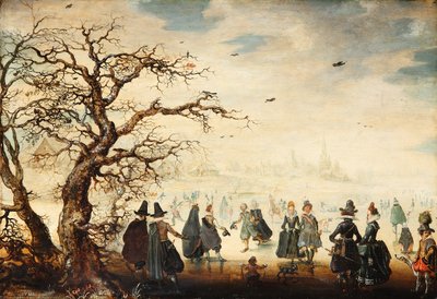 Winter Landscape with Elegant Figures Ice-Skating by Adam van Breen