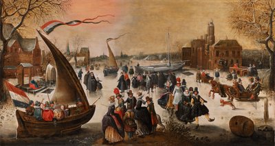 Winter Landscape with Elegant Skaters on a Frozen Lake by Adam van Breen