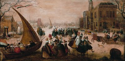Winter Landscape with Figures Skating on a Frozen River by Adam van Breen