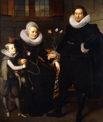 A group Portrait of a Family, full-length, in an interior by Adam van Noort