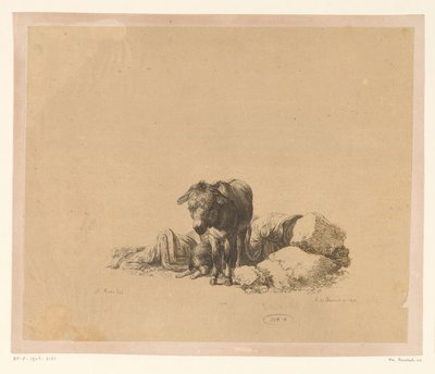 Standing Donkey in Front of a Lying Dog and a Sleeping Man by Adam von Bartsch