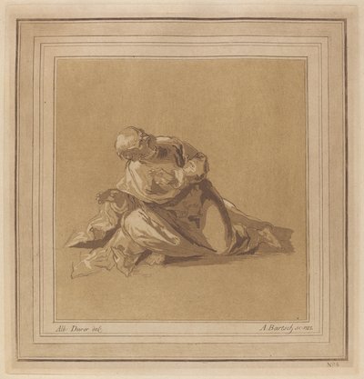 A Crouching Apostle (Saint Peter) by Adam von Bartsch, after a drawing formerly attributed to Albrecht Dürer
