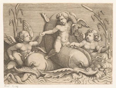 Three Putti with Dolphins by Adamo Scultori