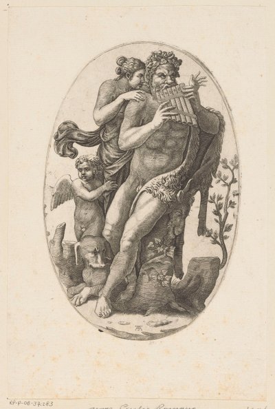 Satyr with Pan Flute and a Nymph by Adamo Scultori