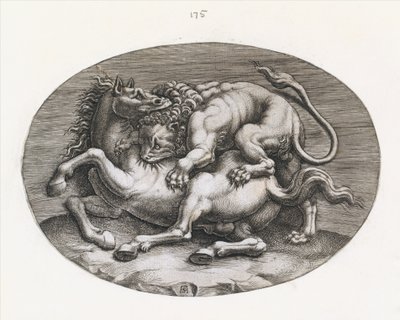 Speculum Romanae Magnificentiae: Lion Attacking a Horse, c. 1540-80 by Adamo Scultori