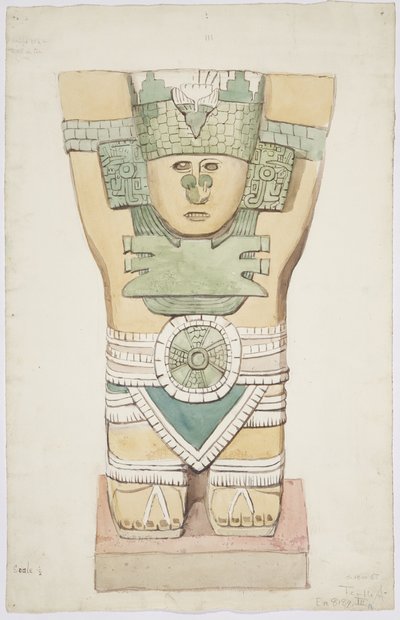 Caryatid III, outer chamber, Upper Temple of the Jaguars (Temple A), Chichen Itza, Mexico by Adela Breton