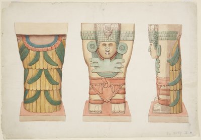 Caryatid from the outer chamber, Temple A, ball court, Chichen Itza by Adela Breton