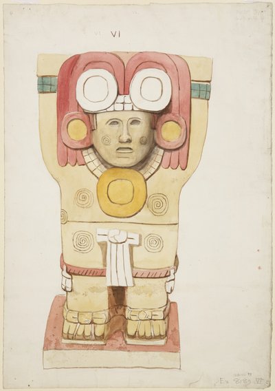 Caryatid from the outer chamber, Temple A, ball court, Chichen Itza, Mexico by Adela Breton