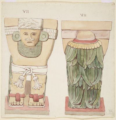 Caryatid from the outer chamber, Temple A, ball court, Chichen Itza, Mexico by Adela Breton