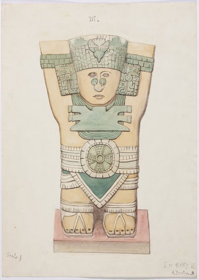 Caryatid from the outer chamber, Temple A, ball court, Chichen Itza, Mexico by Adela Breton