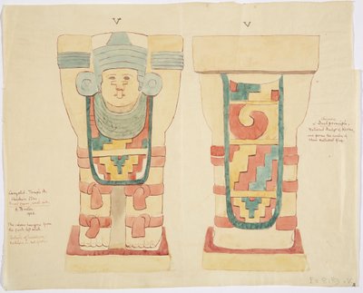 Caryatid from the outer chamber, Upper Temple of the Jaguars (Temple A), ball court, Chichen Itza by Adela Breton