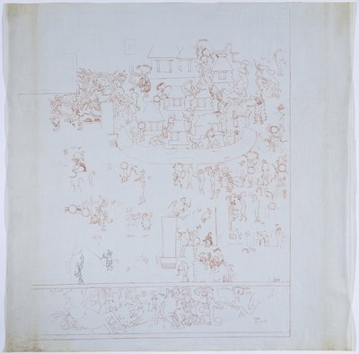 Copy of a Complete Mural from West Wall, Upper Temple of the Jaguars, Chichen Itza, Mexico (detail) by Adela Breton
