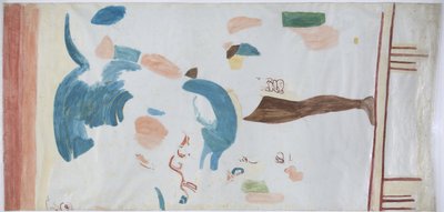 Copy of a wall painting from small chamber Acanceh, Mexico Pencil lines and watercolour In three parts by Adela Breton