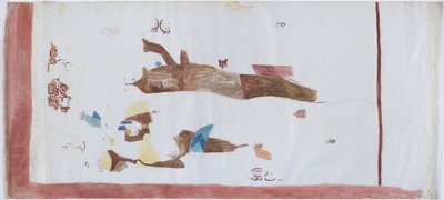 Copy of a wall painting from small chamber, Acanceh, Mexico Pencil lines, watercolour In three parts by Adela Breton