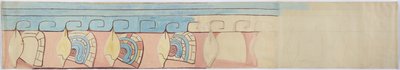 Painting of the upper register of the stucco frieze at Acanceh, Mexico by Adela Breton
