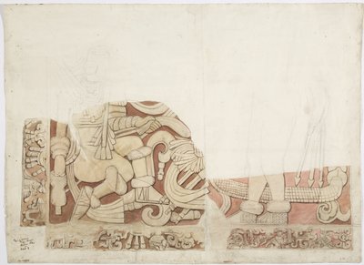 Part of an altar at Upper Temple of the Jaguars, Temple E, Chichen Itza, Mexico by Adela Breton