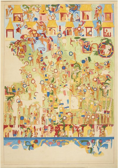 Quarter-scale copy of a wall painting from the south wall of the Upper Temple of the Jaguars, Chichen Itza, Mexico by Adela Breton