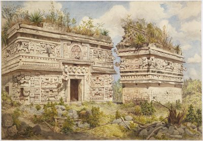 Ruins at Chichen Itza, Yucatan, Mexico Depicts east facade of Building A and Iglesia by Adela Breton