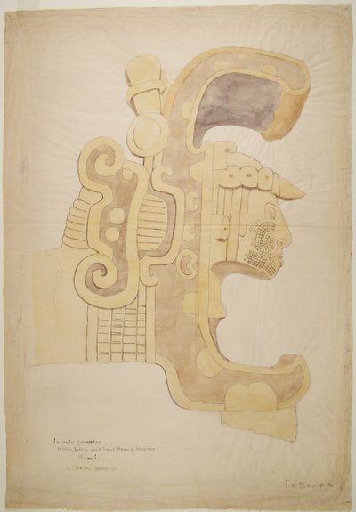 Ruins/Stone Reliefs at Temple at Uxmal, Mexico Carved Head, Highly Decorated by Adela Breton