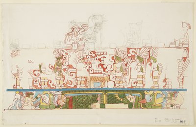 Stone Relief from the Centre of the North Wall, North Building C, Ball Court, Chichen Itza, Mexico by Adela Breton