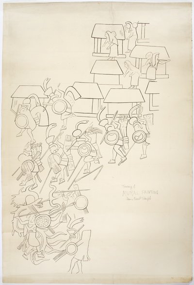 Tracing of a mural painting from the West Wall, Upper Temple of the Jaguars, Chichen Itza, Mexico by Adela Breton