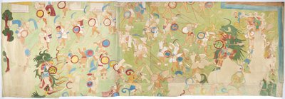Tracing of a mural painting from the south west wall, Upper Temple of the Jaguars, Chichen Itza, Mexico by Adela Breton