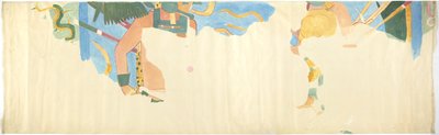 Tracing of a wall painting at Chichen Itza, Mexico From the east wall, inner middle chamber, Upper Temple of the Jaguars, Great Ball Court by Adela Breton