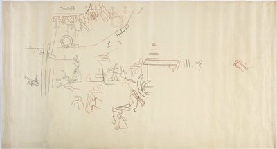 Tracing of a wall painting from Casa de Monjas, Chichen Itza, Mexico Vault in large chamber by Adela Breton