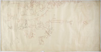 Tracing of a wall painting from Casa de Monjas, Chichen Itza, Mexico Vault in large chamber by Adela Breton