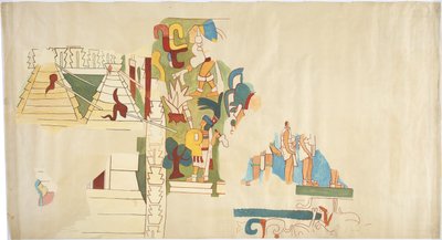 Tracing of a wall painting from Casa de Monjas, Chichen Itza, Mexico (detail) by Adela Breton