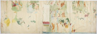 Tracing of a wall painting from north panel, west wall, Upper temple of the Jaguars, Chichen Itza, Mexico by Adela Breton