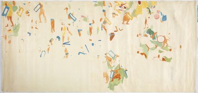 Tracing of a wall painting from north wall of inner chamber, Upper Temple of the Jaguars (Maudslay