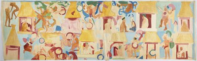 Tracing of a wall painting from south wall, inner chamber, Upper Temple of the Jaguars, Great Ball Court at Chichen Itza, Mexico by Adela Breton