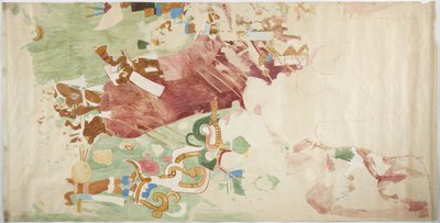 Tracing of a wall painting from the east wall, north end panel, Upper Temple of the Jaguars, Chichen Itza, Mexico by Adela Breton