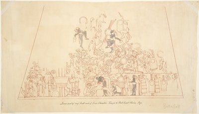 Tracing of a wall painting from the south vault, inner chamber, Upper Temple of the Jaguars, Chichen Itza, Mexico by Adela Breton